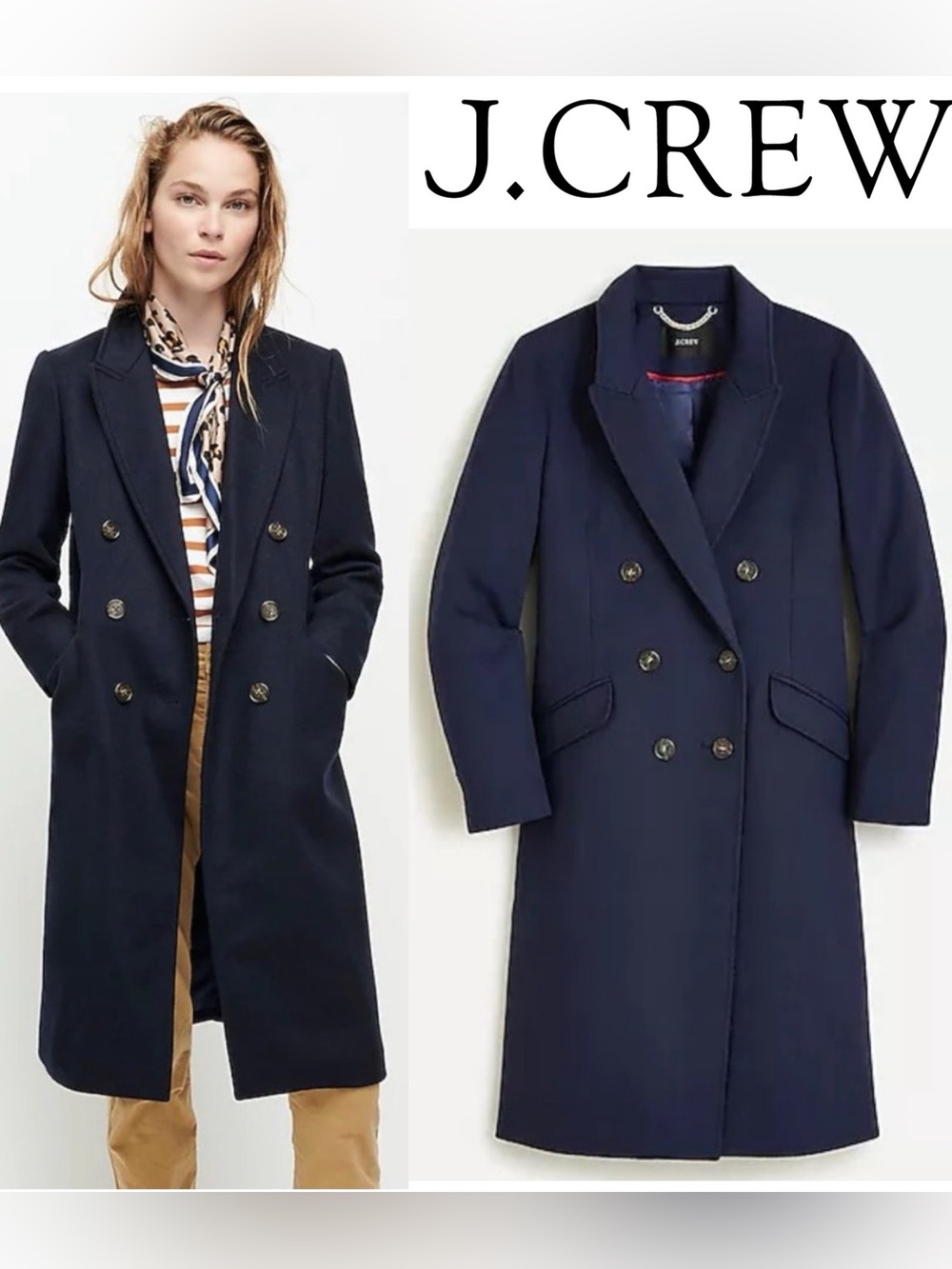 J Crew Double Breasted Topcoat in Wool Cashmere Navy Size 4 Navy Quiet Luxury